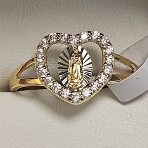 CYNTHIA ROWLEY NY STERLING SILVER GOLD PLATE RHINESTONE HEART ANGEL MARY RING 9